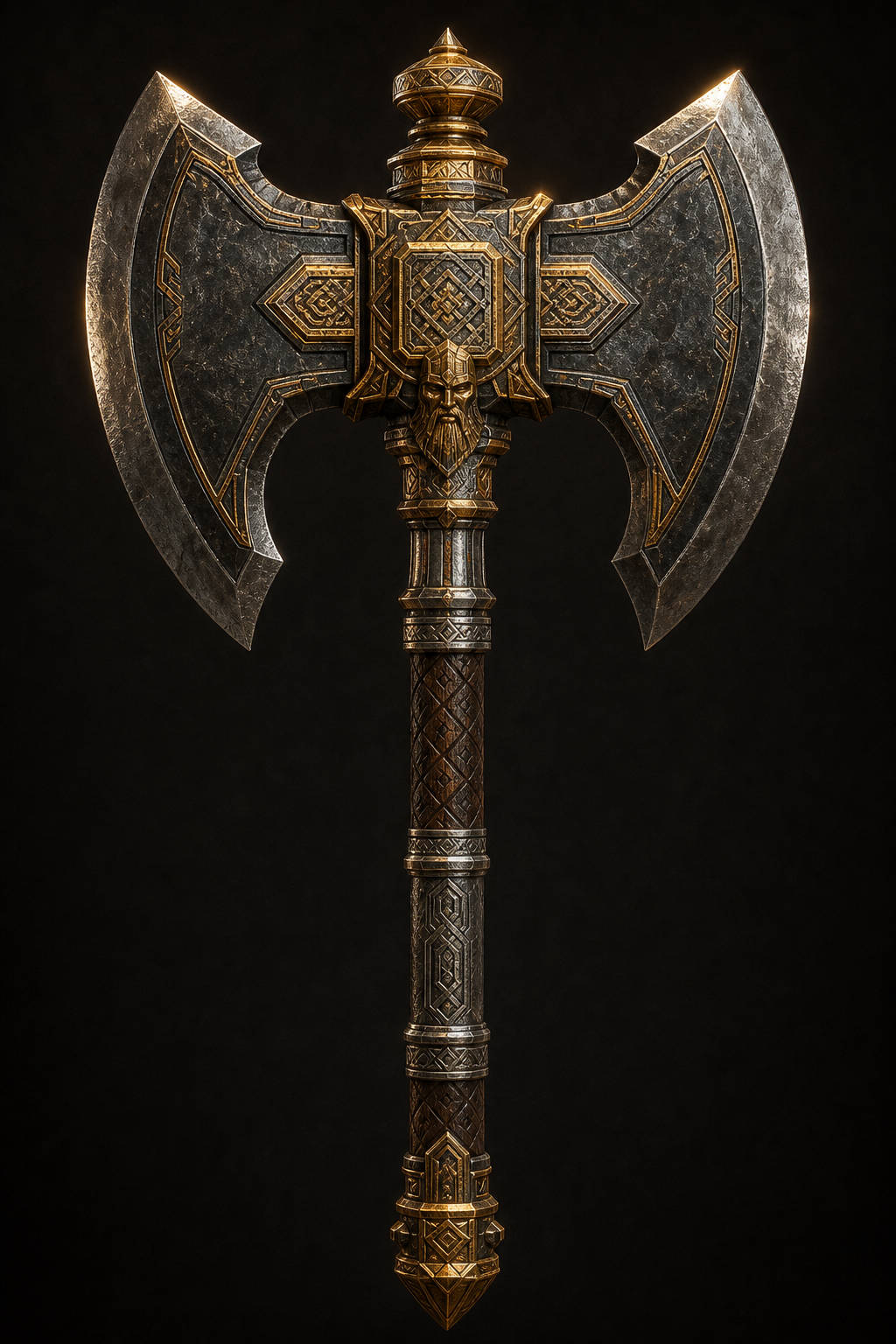 A dwarven great axe with gold ornament and two massive blades