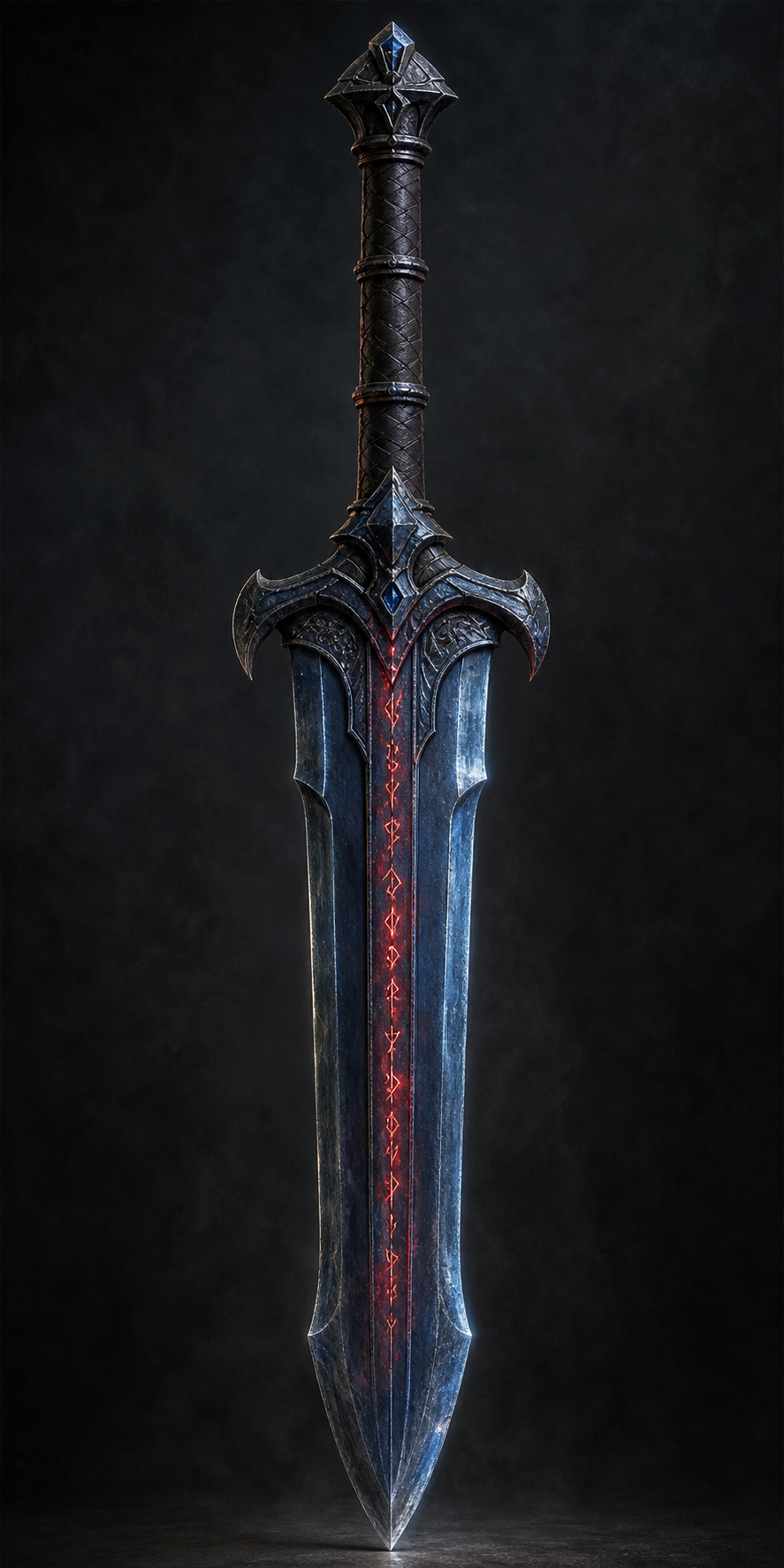 A huge bluish two-handed warsword with glowing red runes