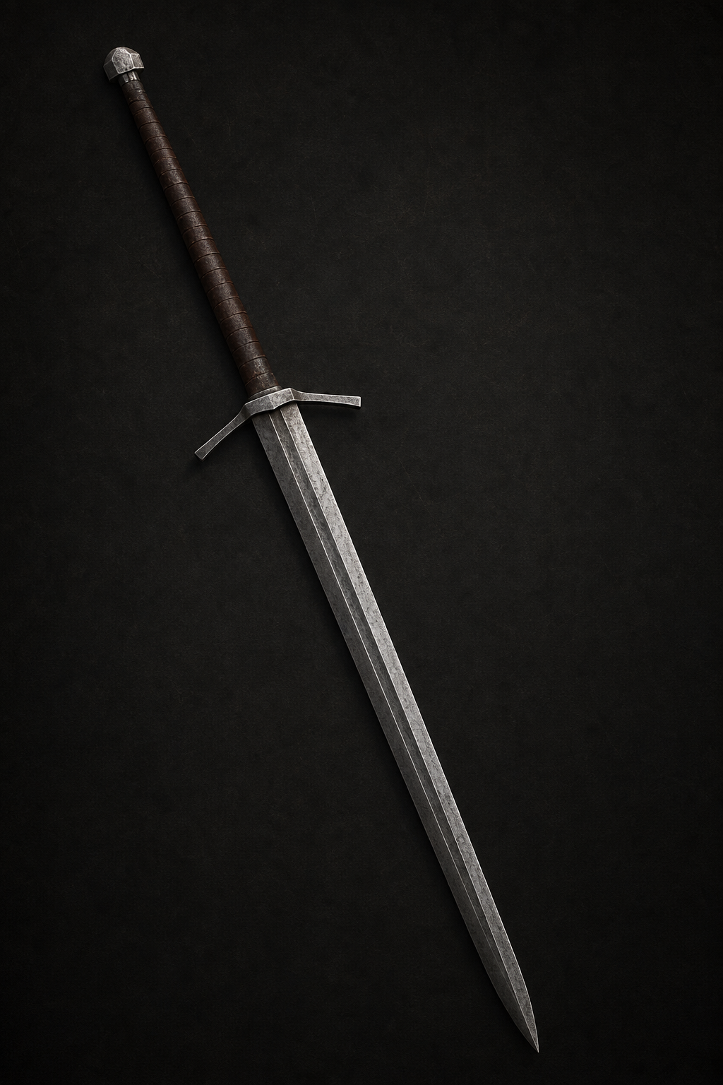 A plain two-handed sword with a long heavy blade and simple slanted quillions